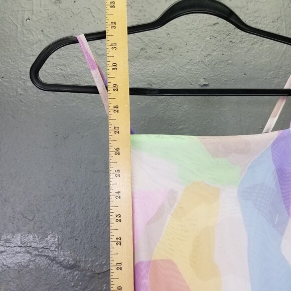 Nasty Gal Bodycon Dress 2 XS Mini Mesh Abstract Pastel Print Strappy Stretch NEW - Picture 13 of 16